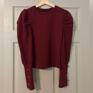 SHEIN Red Puff Sleeve Long Blouse